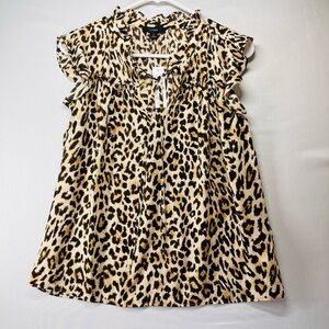 J.Crew Ruffle tie-neck top in leopard‎ print